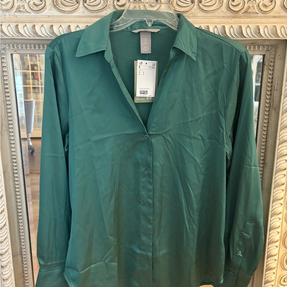 Green Satin Button-Up Blouse from H&M